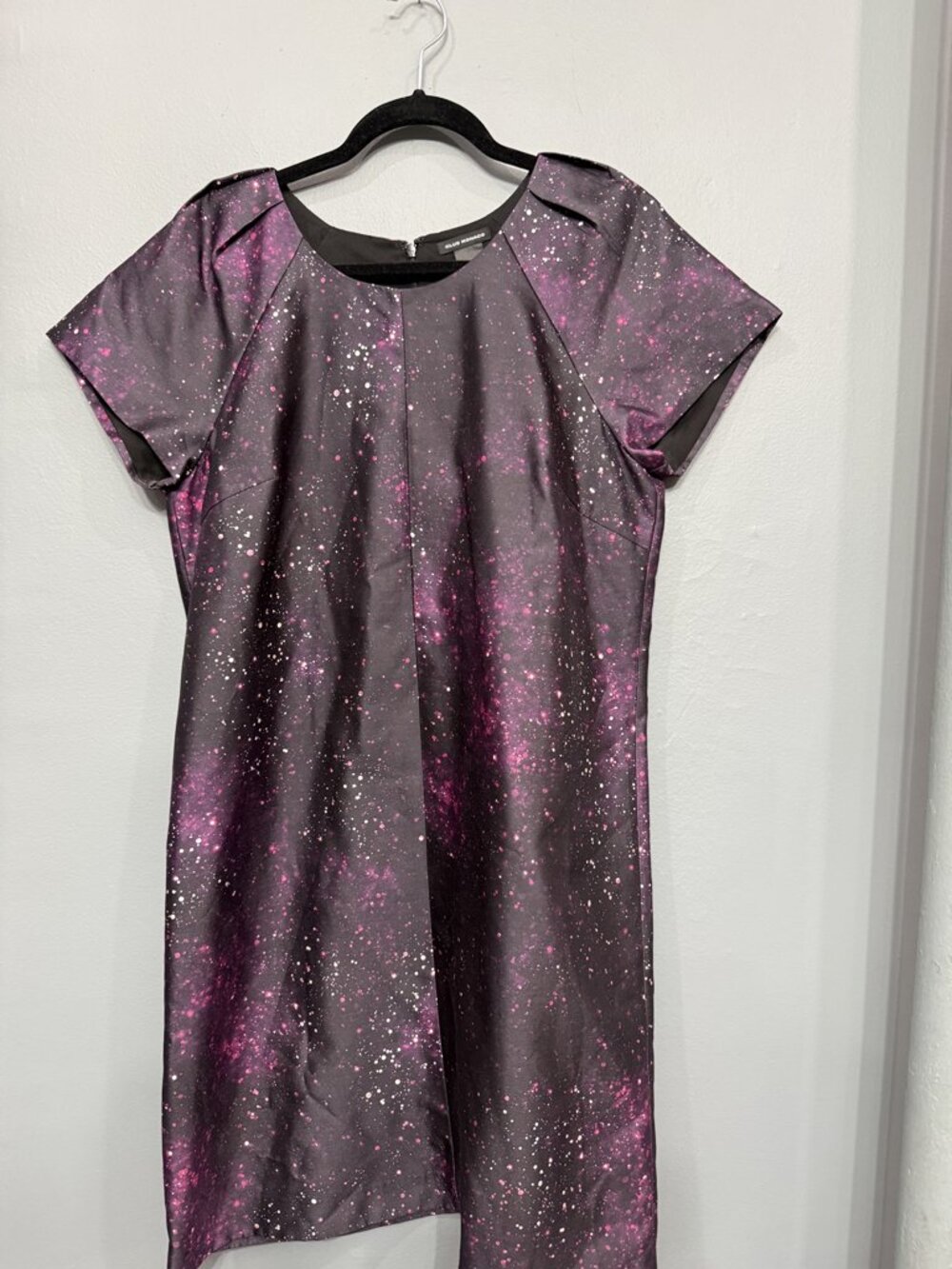 Club Monaco Purple Black Galaxy Splatter Print Silk Blend Shift Dress Size 12